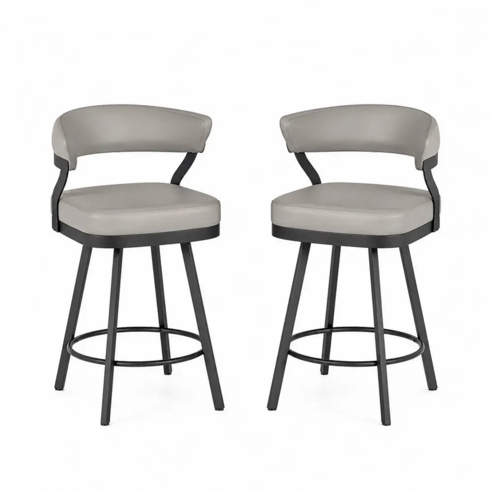 2er Set Barhocker mit Rückenlehne gepolstert rechteckige Sitzfläche PU-Kunstleder Stahl Grau Schwarz 50 x 52 x 88 cm