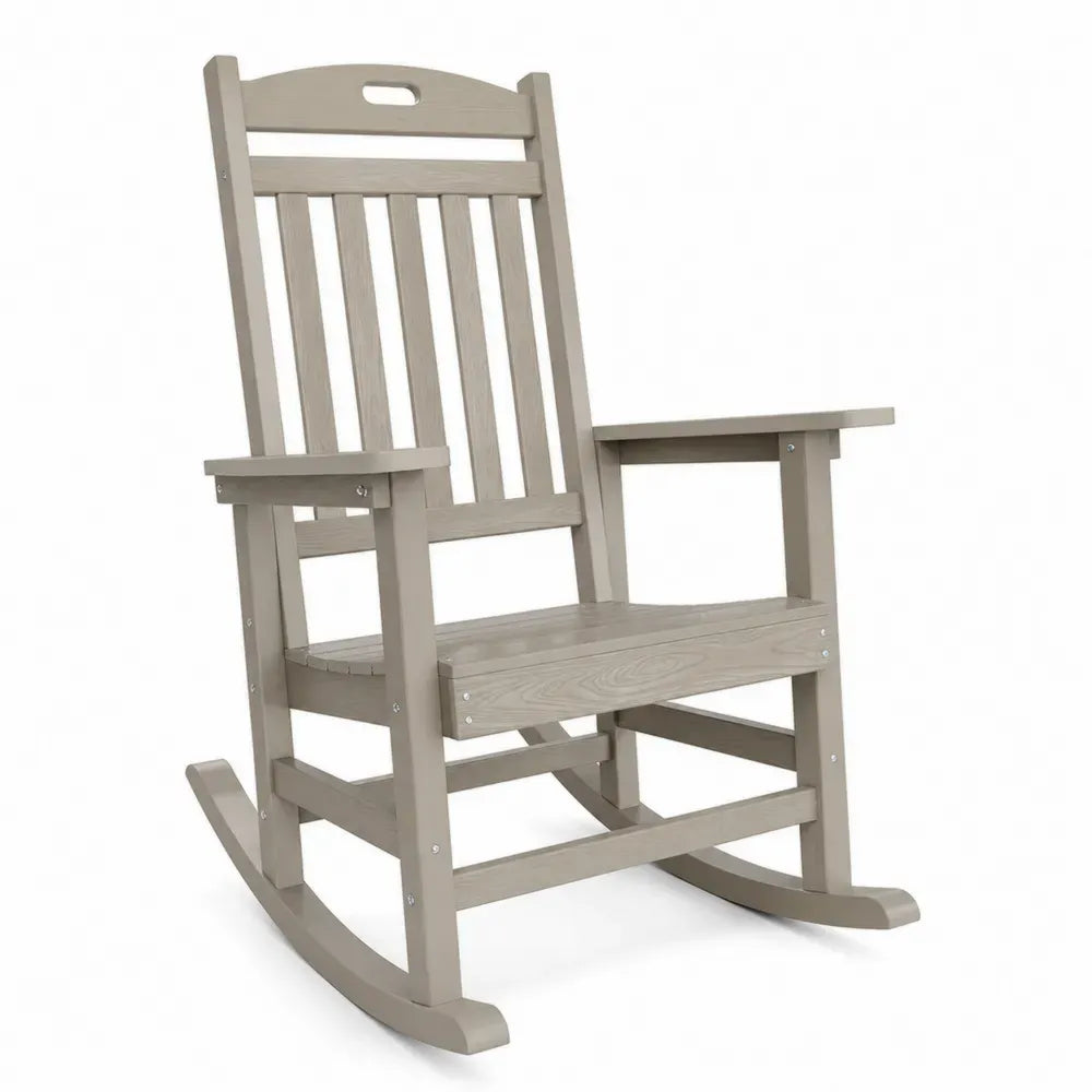 Garten Schaukelstuhl mit Armlehnen aus HDPE Polyethylen Taupe 65 x 86 x 112 cm