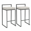2er Set Barhocker gepolstert mit niedriger Rückenlehne PU-Kunstleder Stahl Creme Dunkelgrau 42 x 47 x 92 cm