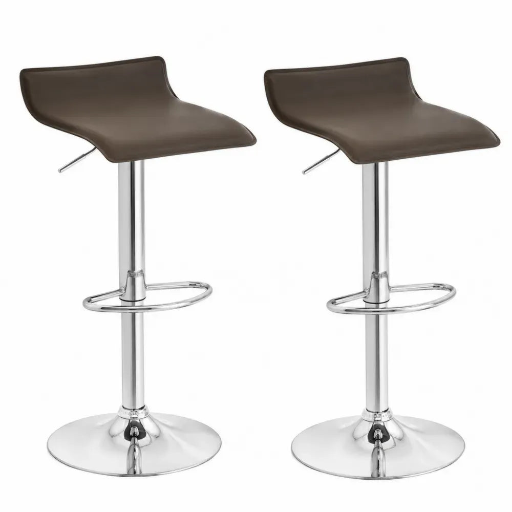 2er Set Barhocker höhenverstellbar drehbar PU-Kunstleder verchromter Stahl Braun Chromfarben 45 x 46 x 82-103 cm