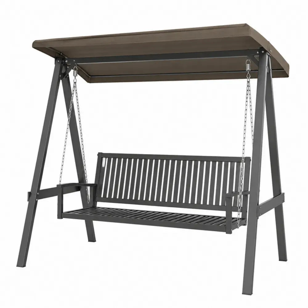 Hollywoodschaukel 3-Sitzer mit Sonnendach aus pulverbeschichtetem Stahl und Polyestergewebe Dunkelgrau Taupe 190 x 120 x 172 cm