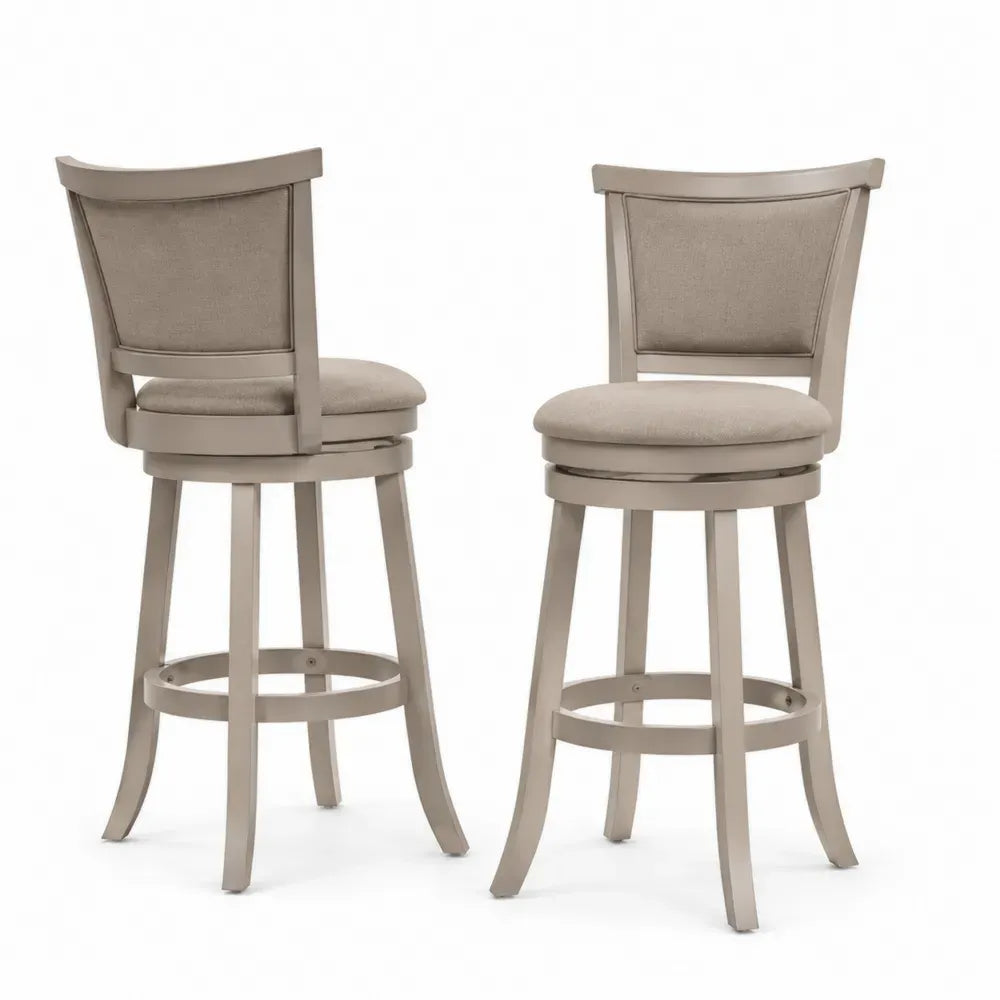 2er Set Barhocker mit Rückenlehne drehbar Polyestergewebe Kautschukholz Taupe Schwarz 53 x 55 x 105 cm