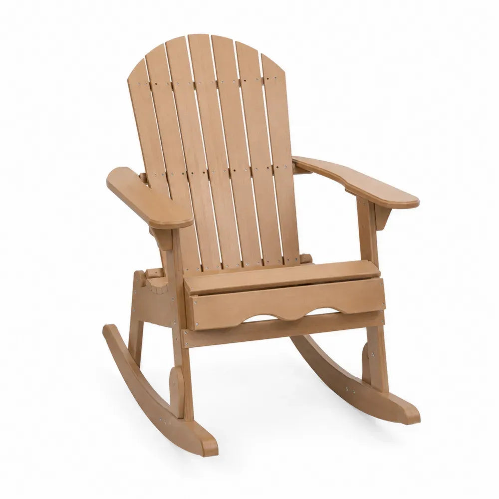 Garten Schaukelstuhl Adirondack Loungesessel aus HDPE Polyethylen Naturbraun 74 x 86 x 105 cm