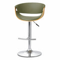 Barhocker höhenverstellbar drehbar mit Rückenlehne PU-Kunstleder verchromter Stahl Olivgrün Naturholzfarben Chromfarben 52 x 50 x 85-106 cm
