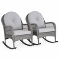 2er Set Garten Schaukelstühle mit Kissen aus PE-Geflecht und Stahl Grau Hellgrau Schwarz 67 x 82 x 90 cm