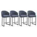 Barhocker 4er Set mit Armlehnen gepolstert Polyesterbezug Stahlkufengestell Blau Schwarz je 54 x 55 x 94 cm